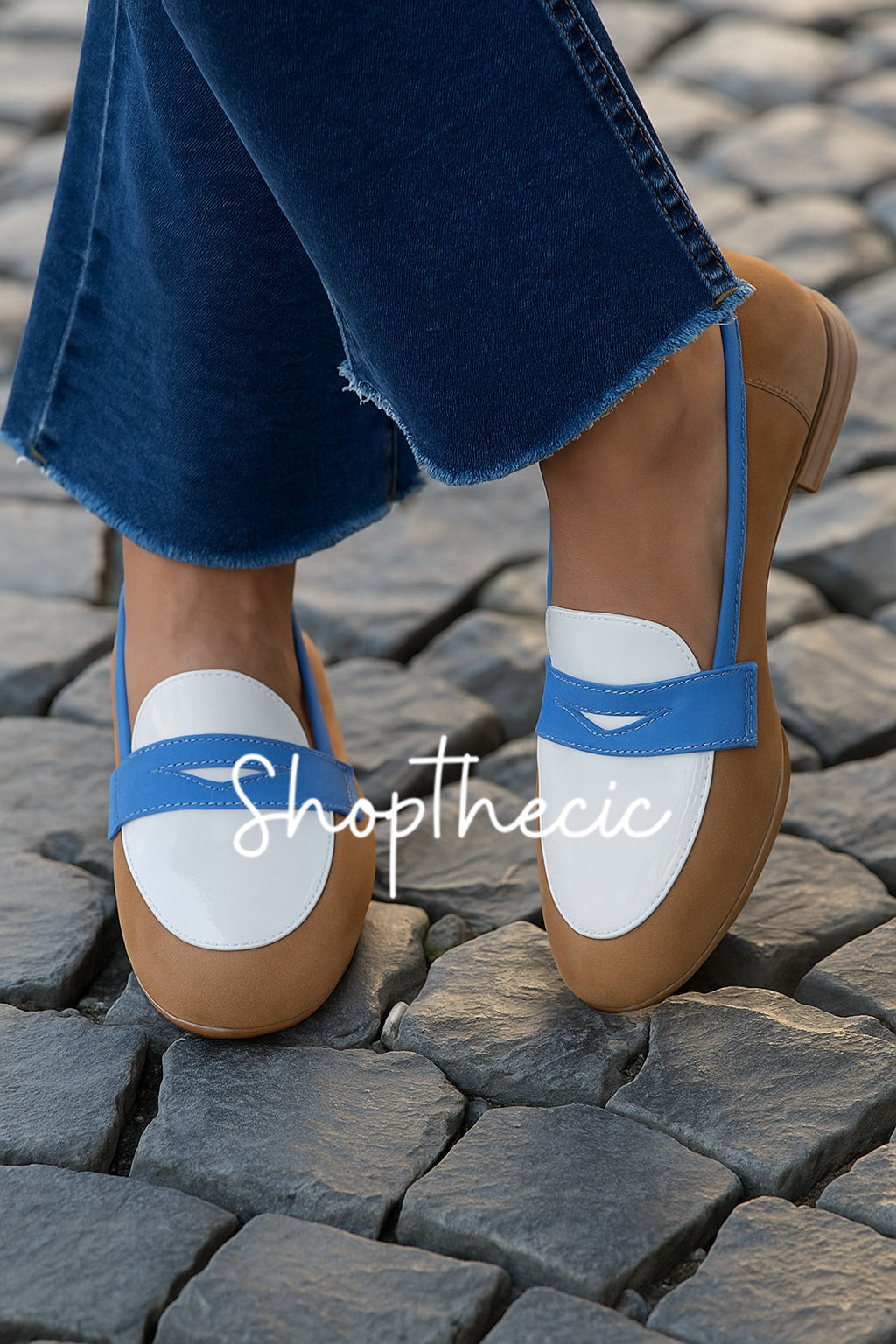 Suede color-blocked round-toe slip-on loafers