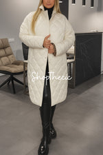 Leopard print lining diamond quilting long cotton coat