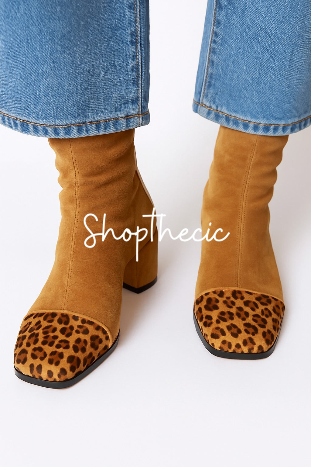 Modern Maverick Square toe colorblock mid-heeled boots