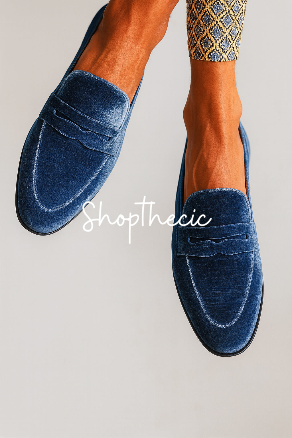 Mocassins plats rétro en daim bleu