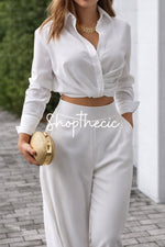 Ensemble chemise courte blanche élégante et pantalon large