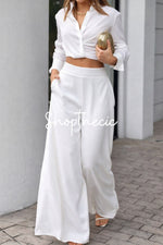 Ensemble chemise courte blanche élégante et pantalon large