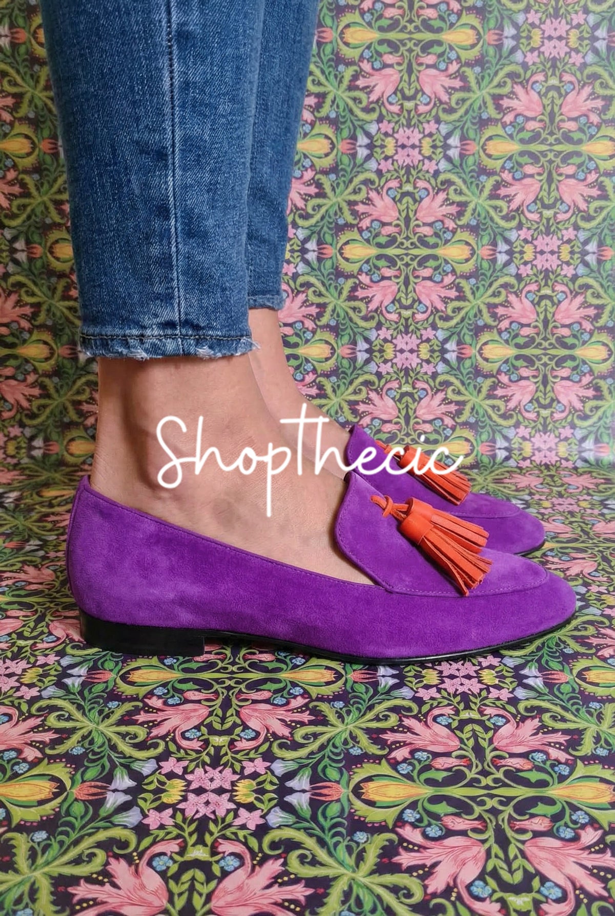 Scarpe slip-on con nappe viola a punta bassa