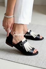 Sparkling Cascade fringed flat sandals