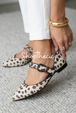 Colorblock Instep Strap Buckle Pointy Toe Flats