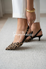 Leopard pointed-toe suede slingback stiletto heels