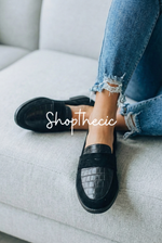 Chaussures Mary Jane noires à motif crocodile