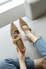 Metal buckle pointed toe strap Mary Jane shoes
