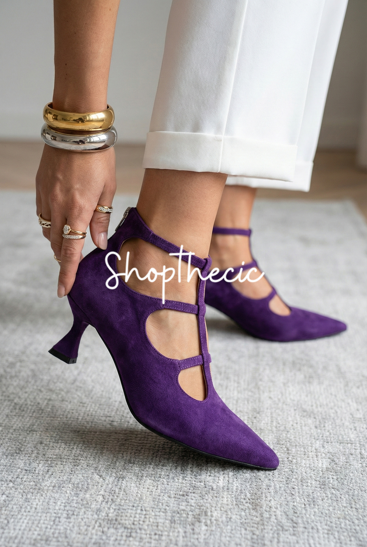 Chic Pointed toe suede hollow stiletto sandals