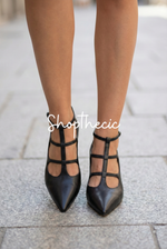 Chic Pointed toe suede hollow stiletto sandals