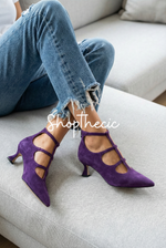 Chic Pointed toe suede hollow stiletto sandals