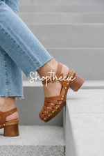 Cushioned openwork studded chunky high-heeled sandals