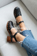 Cushioned openwork studded chunky high-heeled sandals