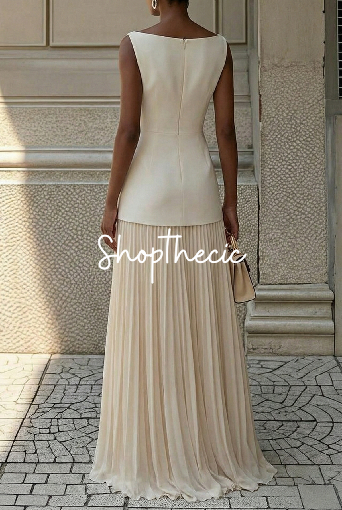 Sleeveless vest pleated skirt two-piece knitted set