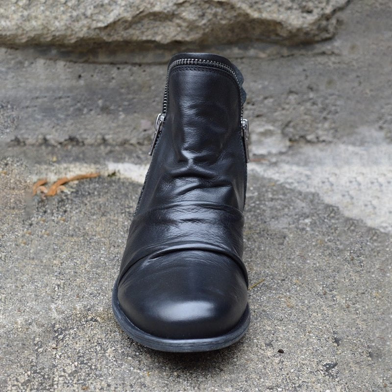 Flat pointed-toe rubbed-color side zipper Chelsea boots - Classic Restock