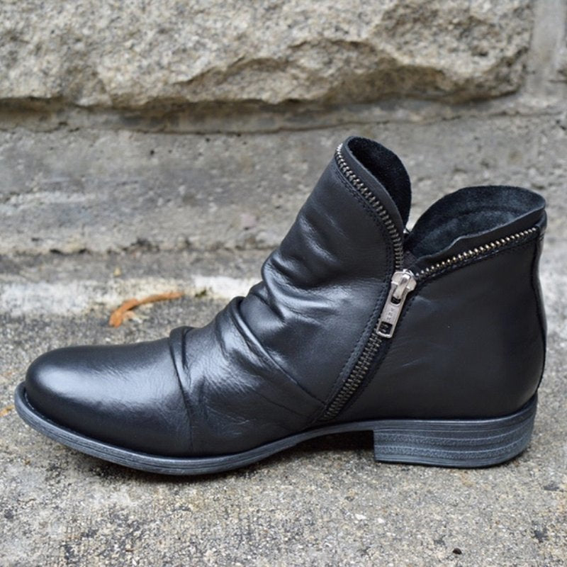 Flat pointed-toe rubbed-color side zipper Chelsea boots - Classic Restock