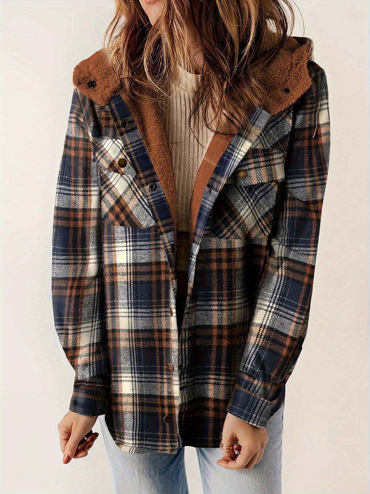Kapuzenjacke mit kariertem Muster und Samtfutter