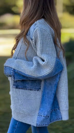 Denim patchwork knitted loose cardigan jacket