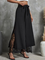 Elegant Lace Trim Elastic Waist Wide-Leg Palazzo Pants