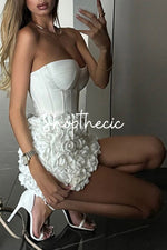 White 3D floral strapless vest mini dress