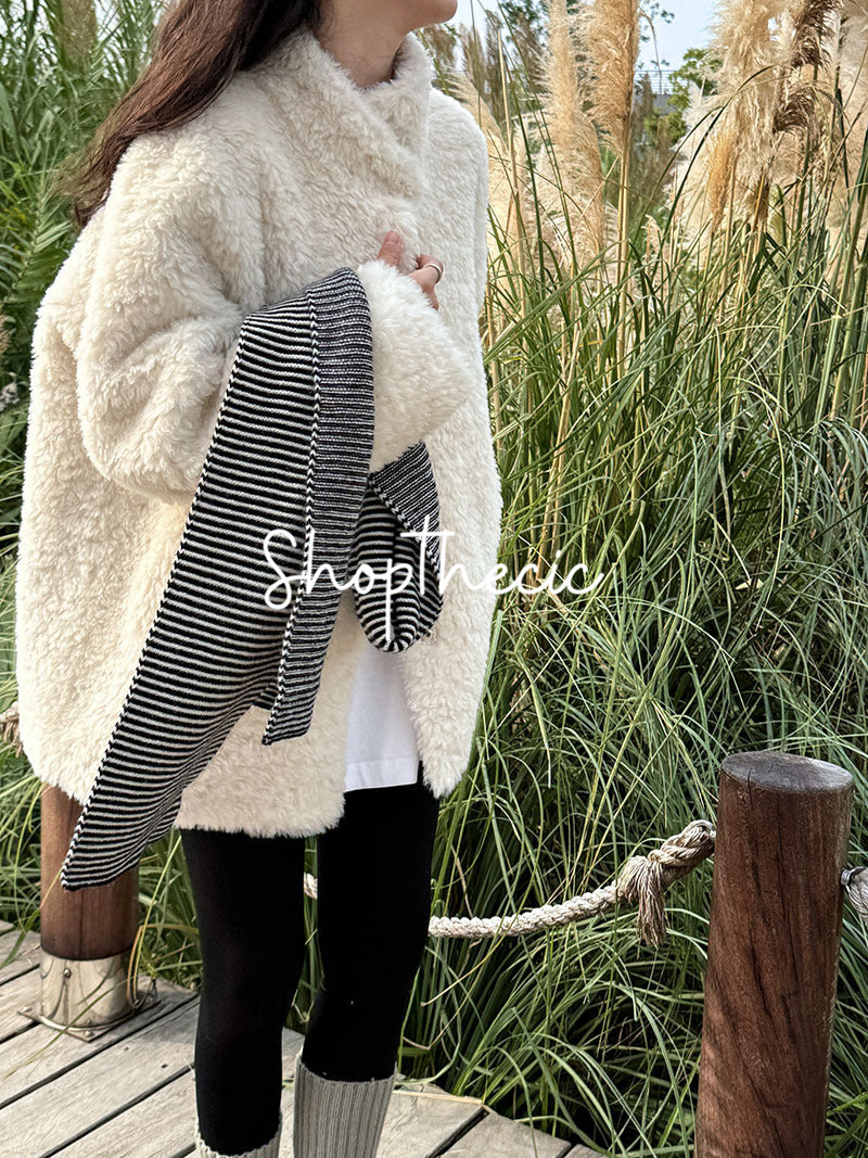 Merard stand-up collar mid-length lamb wool coat