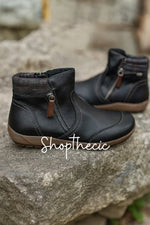 Vintage leather patchwork flat zipper Martin boots