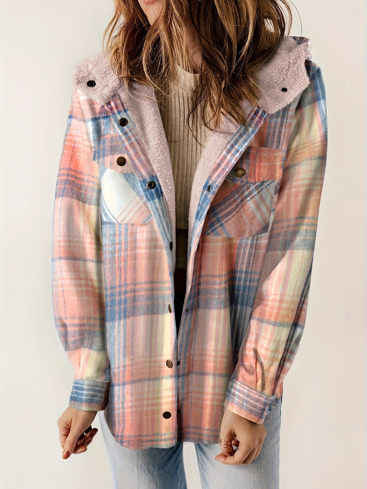 Kapuzenjacke mit kariertem Muster und Samtfutter