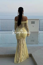 Lace-trimmed long-sleeved bodycon maxi dress