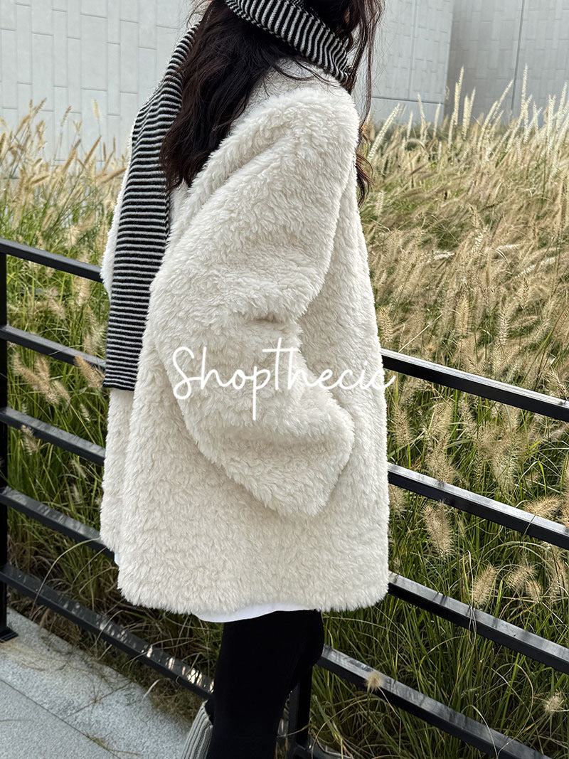 Merard stand-up collar mid-length lamb wool coat