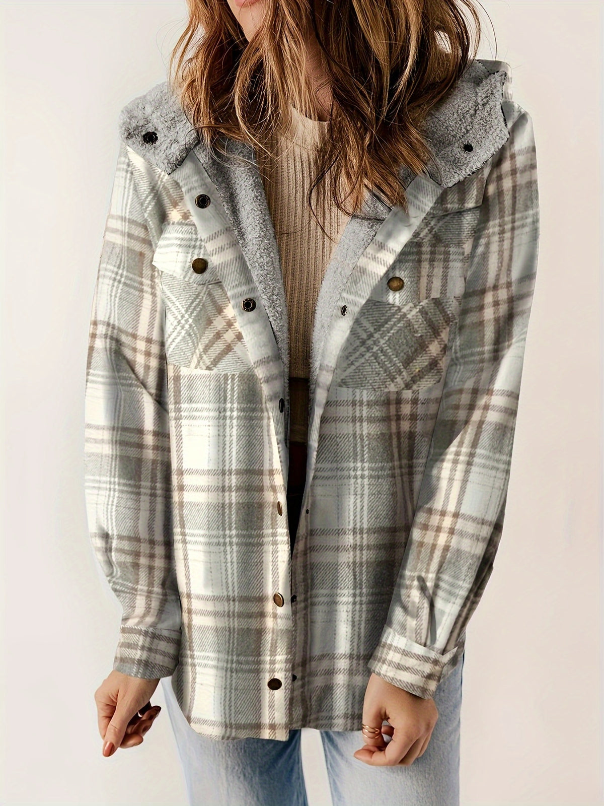 Kapuzenjacke mit kariertem Muster und Samtfutter