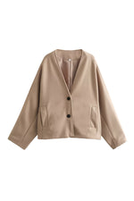 V-neck loose-fitting woolen kimono style top