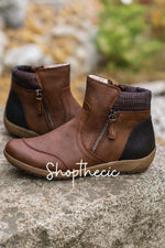 Vintage leather patchwork flat zipper Martin boots