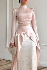 Elegant pink strapless evening gown with train