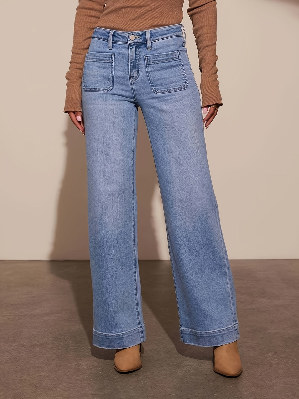 High Waist Straight And Thin Wide Legs Temperament Denim Trousers