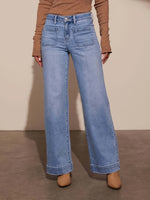 High Waist Straight And Thin Wide Legs Temperament Denim Trousers