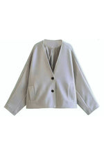 V-neck loose-fitting woolen kimono style top