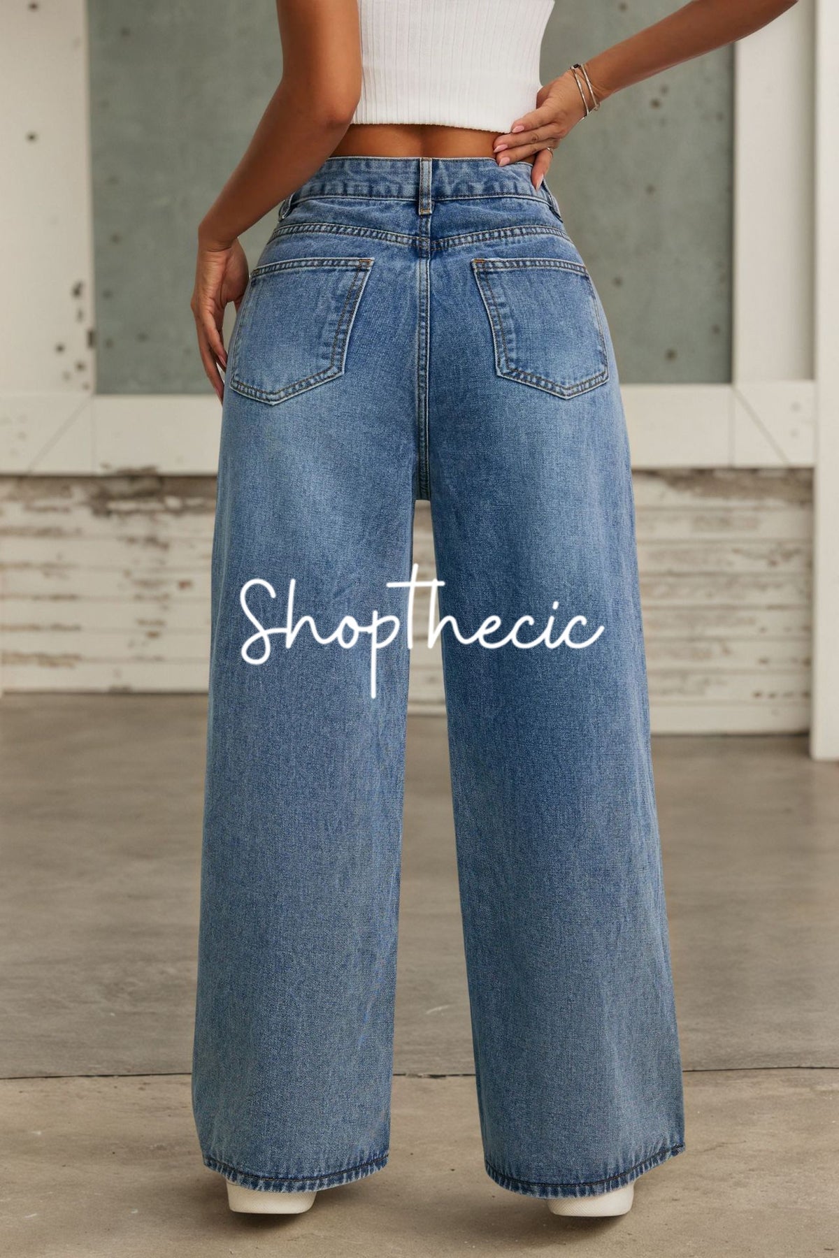 Pearl high-waisted loose-fitting drawstring wide-leg jeans