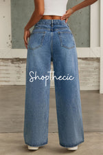 Pearl high-waisted loose-fitting drawstring wide-leg jeans