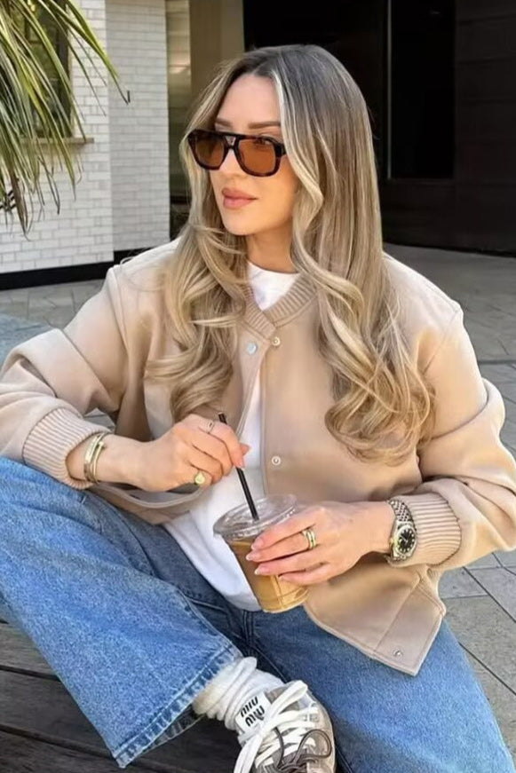 Loose-fitting cropped aviator softshell jacket