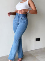Buttoned Stretch Slim Micro-flared Temperament Denim Long Pants