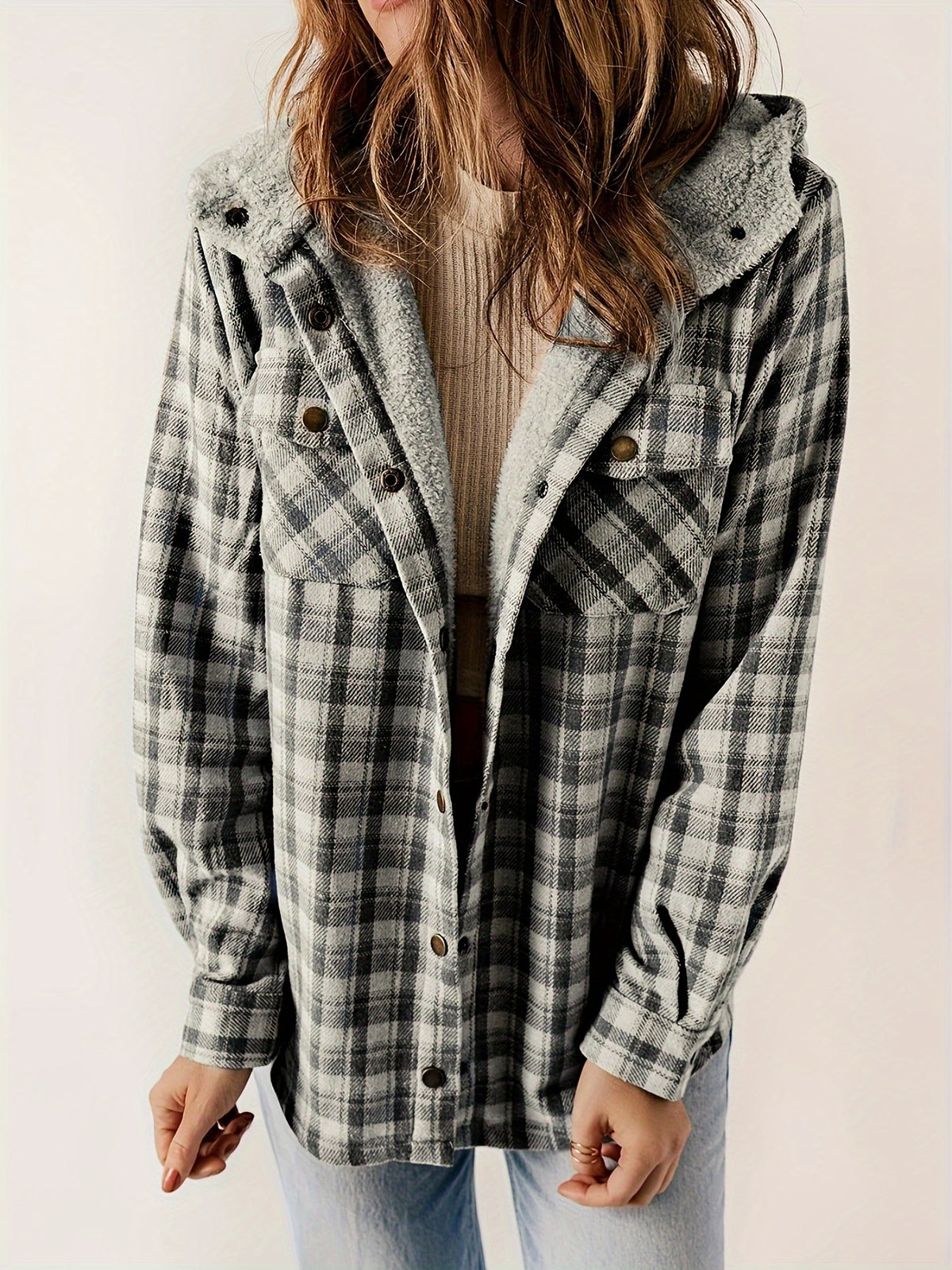 Kapuzenjacke mit kariertem Muster und Samtfutter