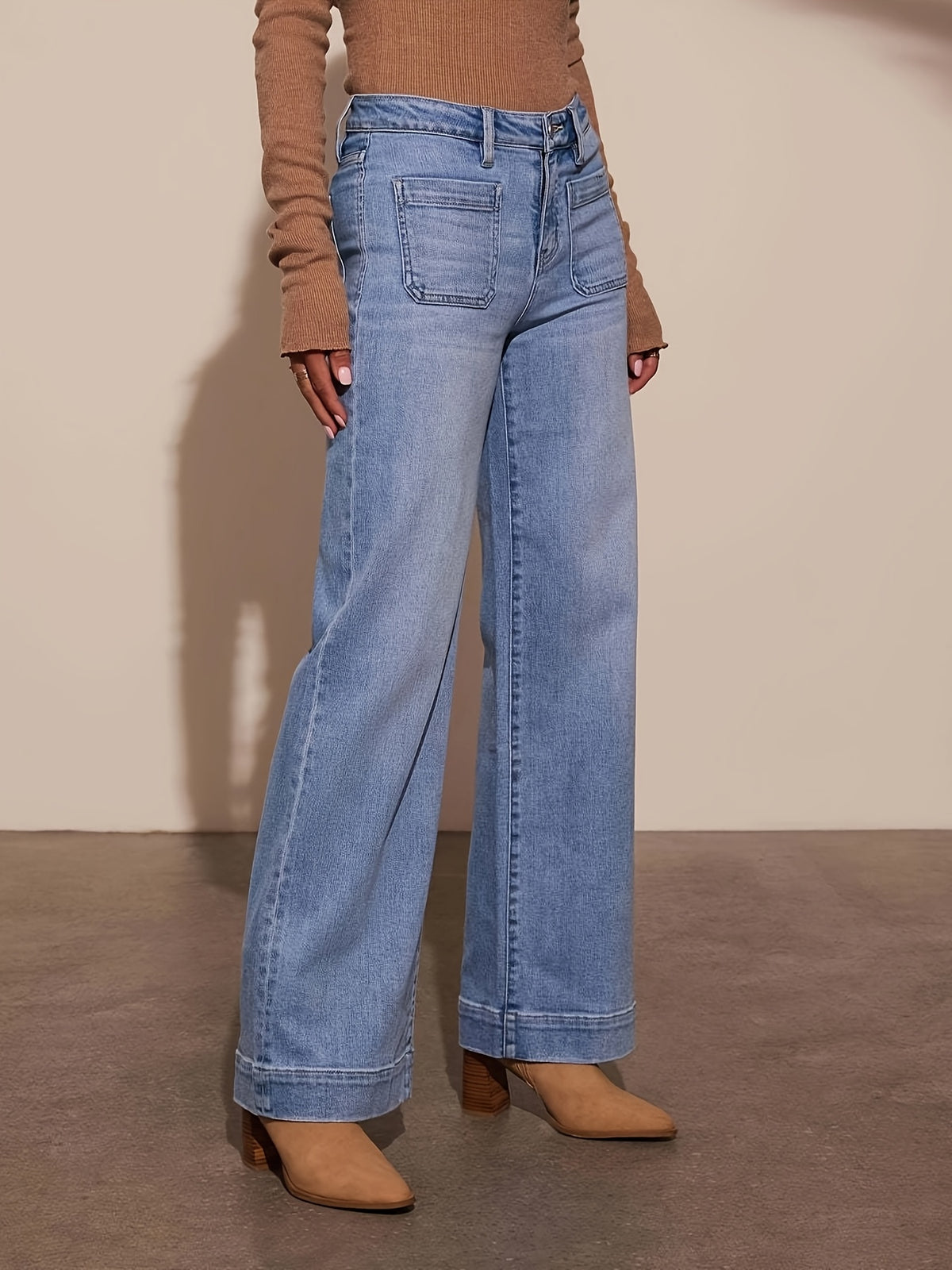 High Waist Straight And Thin Wide Legs Temperament Denim Trousers