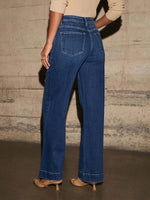 High Waist Straight And Thin Wide Legs Temperament Denim Trousers