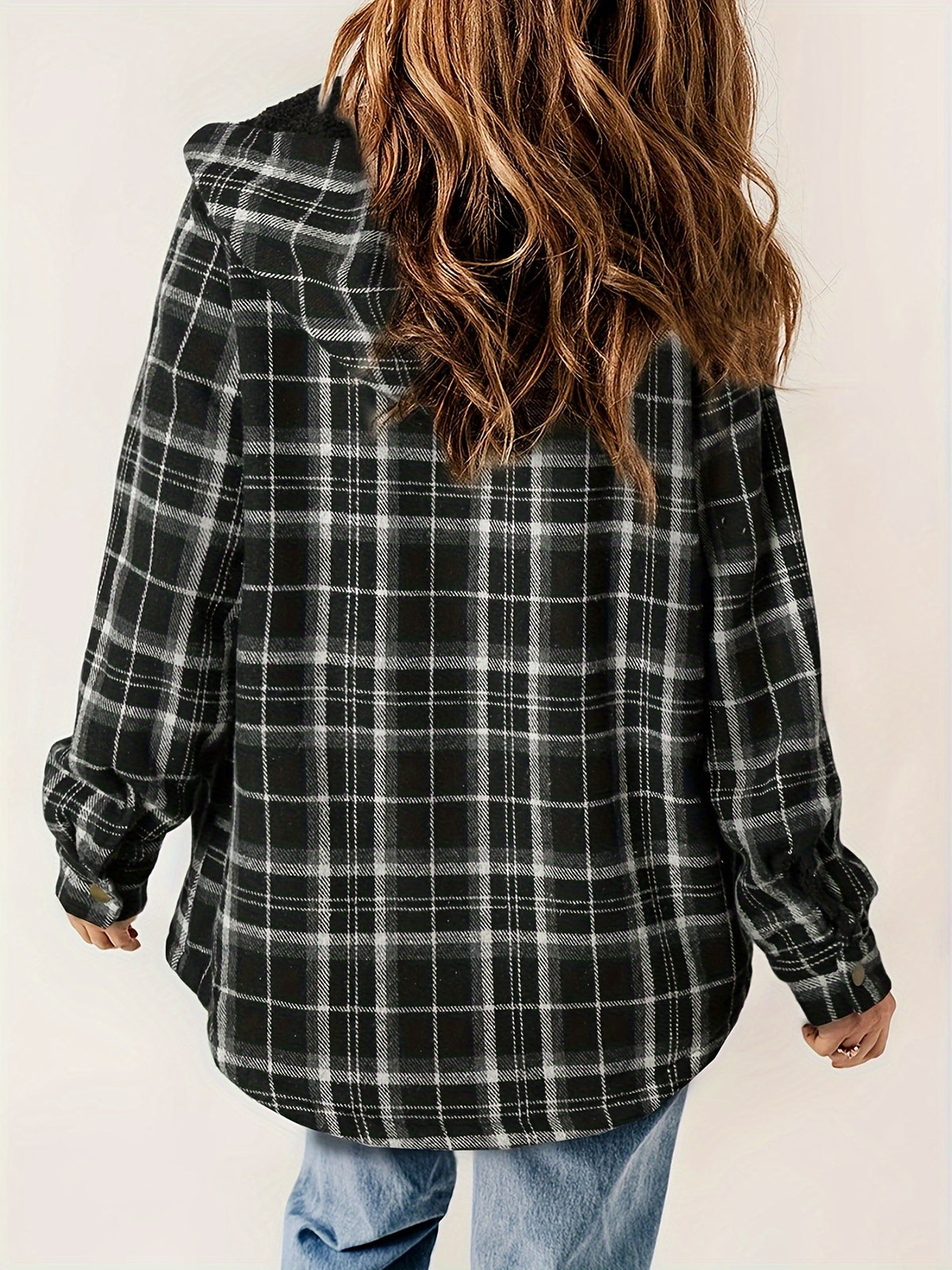 Kapuzenjacke mit kariertem Muster und Samtfutter