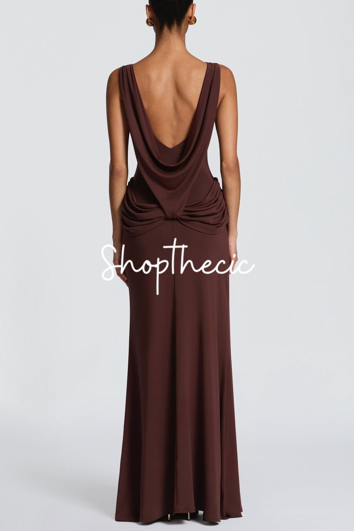 Calla Lily backless draped slit maxi dress