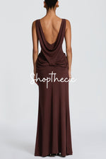 Calla Lily backless draped slit maxi dress