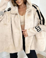 Elastic sleeves Vertical Stripe Printed Plush Hooded Coat