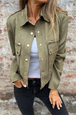 Langärmlige Jacke mit Metallreißverschluss auf der Brust und Revers