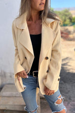 Langärmliger Button-Down-Wollmantel mit Revers