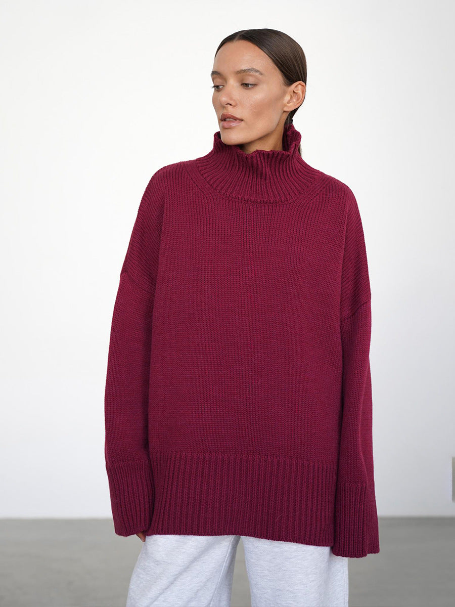Pull ample en tricot à col roulé de couleur unie et confortable